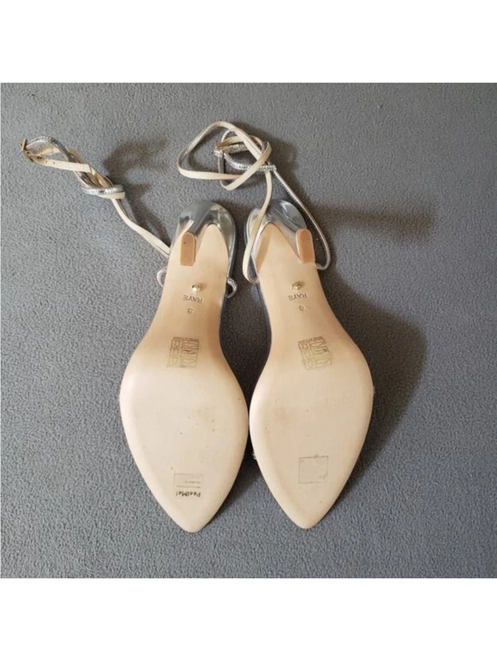 RAYE Moxxi Heels Silver Metallic Size 8‎ RAYE-WZ2459 Strappy Wrap Around